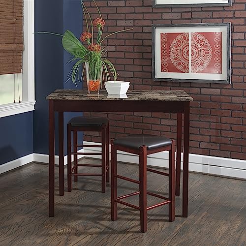 Linon Brown 3-Piece Table Faux Marble Tavern Set, 42" w x 22.25" d x 36" h - WoodArtSupply