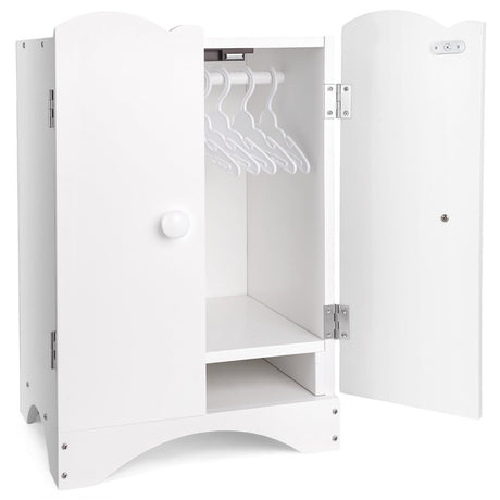 BABESIDE Wooden Baby Doll Closet, Wooden Furniture Armoire Dolls Wardrobe for Baby Doll Clothes Storage, Fit 12-16 Inch Doll Clothes, Includes 10 Clothes Hangers, Pretend Play for 3+ Girls Boys BABESIDE