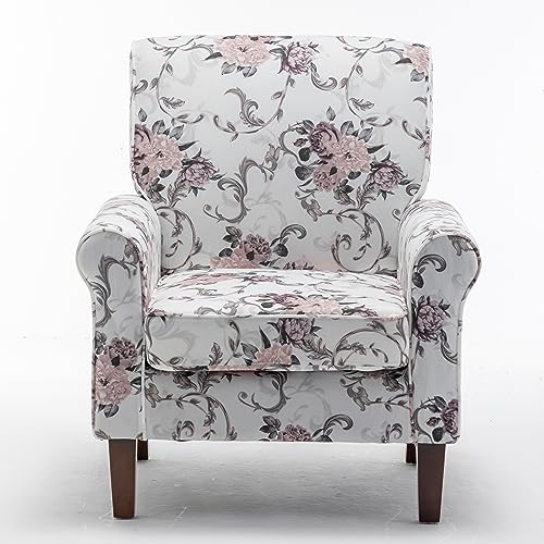 Container Furniture Direct Classic Accent Armchair with Birch Wood Frame and Comfortable Rolled Armrests, Arm Chairs for Living Room, Bedroom and Office Decor, 03 Printed Fabric Container Furniture Direct