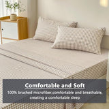 NSNLGSGC Tan Gingham Full Sheet Set, Soft Brushed Microfiber Taupe Plaid Full Bed Sheets, 4-Pieces Brown Grid Sheet Set with Deep Pocket NSNLGSGC