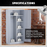 Greenvelly Metal Wardrobe Closet with Doors and Hanging Rod, 72” Lockable Steel Storage Wardrobe Bedroom Storage Cabinet, Clothes Closet for Home, Office and Bedroom, School,Gym(Dark Gray) Greenvelly