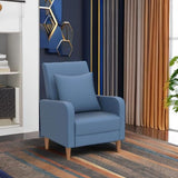COLAMY Modern Upholstered Accent Chair Armchair with Pillow, Fabric Reading Living Room Side Chair,Single Sofa with Lounge Seat and Wood Legs, Blue COLAMY