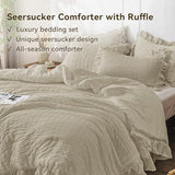 JOLLYVOGUE King Size Comforter Set, 3 Pieces Linen Seersucker Comforters King Size, Lightweight & Fluffy Bedding Sets King for All Season with 1 Ruffle Comforter and 2 Ruffle Pillowshams JOLLYVOGUE