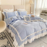 Girls Lace Bedding, Full Comforter Cover Set, Chic Ruffled Duvet Cover with 2 Layers Ruffle,Princess Style 1 Duvet Cover with 2 Pillowcases, No Comforter-Blue,Full SOUKECHY