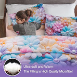 A Nice Night Stunning Blooming 3D Flower Floral Comforter Sets, with Pearl Flower Core Pattern Bedding Set for Girls Full Size, Ultra Soft Bedding Sets (Blue-Purple, Full 6Pcs) A Nice Night