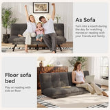Vipbear Convertible Futon Sofa Bed,Grey Linen Futon Couch with Detachable Cushion,Adjustable Backrest & Armrest,Modern Small Recliner Loveseat Sleeper Couch for Living Room,Office,Apartment Vipbear