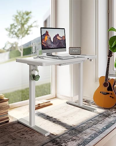ErGear Dual Motor Electric Standing Desk with Drawers,48x24 Inch Whole-Piece Quick Install,Height Adjustable Stand up Sit Stand Home Office Ergonomic Workstation with USB Charging Ports(White) ErGear