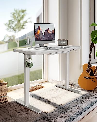 ErGear Dual Motor Electric Standing Desk with Drawers,48x24 Inch Whole-Piece Quick Install,Height Adjustable Stand up Sit Stand Home Office Ergonomic Workstation with USB Charging Ports(White - WoodArtSupply