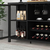 Launica Black Wine Bar Cabinet, Coffee Bar Cabinet with Storage, Farmhouse Kitchen Buffet Cabinet with Rack for Liquor and Coffee, Industrial Wine Cabinet for Home Living Dining Room, Black Oak, 55 In Launica