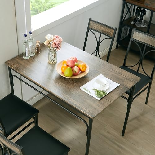 VECELO Dining Table Set for 4, Kitchen Table Set with 4 Chairs for Small Space, Space-Saving and Modern Design, Apartment, Easy to Assemble, Retro Brown VECELO