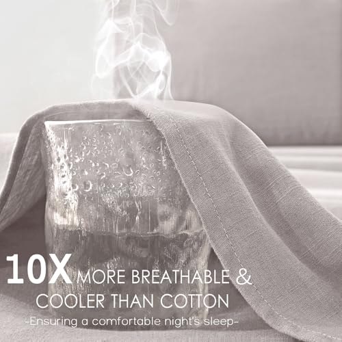 AGGBEERY 100% French Linen Sheets Natural Linen Queen Size Sheets Set, Breathable and Durable for Hot Sleepers, 4 Pcs Bed Sheets with 16 Inch Deep Pocket - 1 Flat Sheet, 1 Fitted Sheet, 2 Pillowcases AGGBEERY