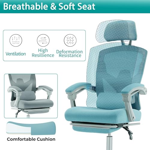 Simple Deluxe Home Office Desk Chair with Footrest, High-Back Mesh Rolling Swivel Reclining Chairs with Wheels, Comfortable Headrest, Lumbar Support, Comfy Arms Simple Deluxe