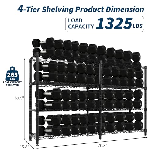 GarveeHome 70.8" W Storage Shelves Metal Shelving Unit, 1060 LBS Heavy Duty Wire Shelving 4-Tier L-Shaped Storage Rack with Adjustable Shelf for Pantry Kitchen Corner Bedroom GarveeHome