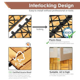 PrimeZone 54 PCS Solid Acacia Wood Interlocking Patio Deck Tiles - 12" x 12" Indoor Outdoor Waterproof Flooring Tiles for Balcony, Backyard, Garden & Poolside, All Weather Use, Natural Wood, Checker PrimeZone