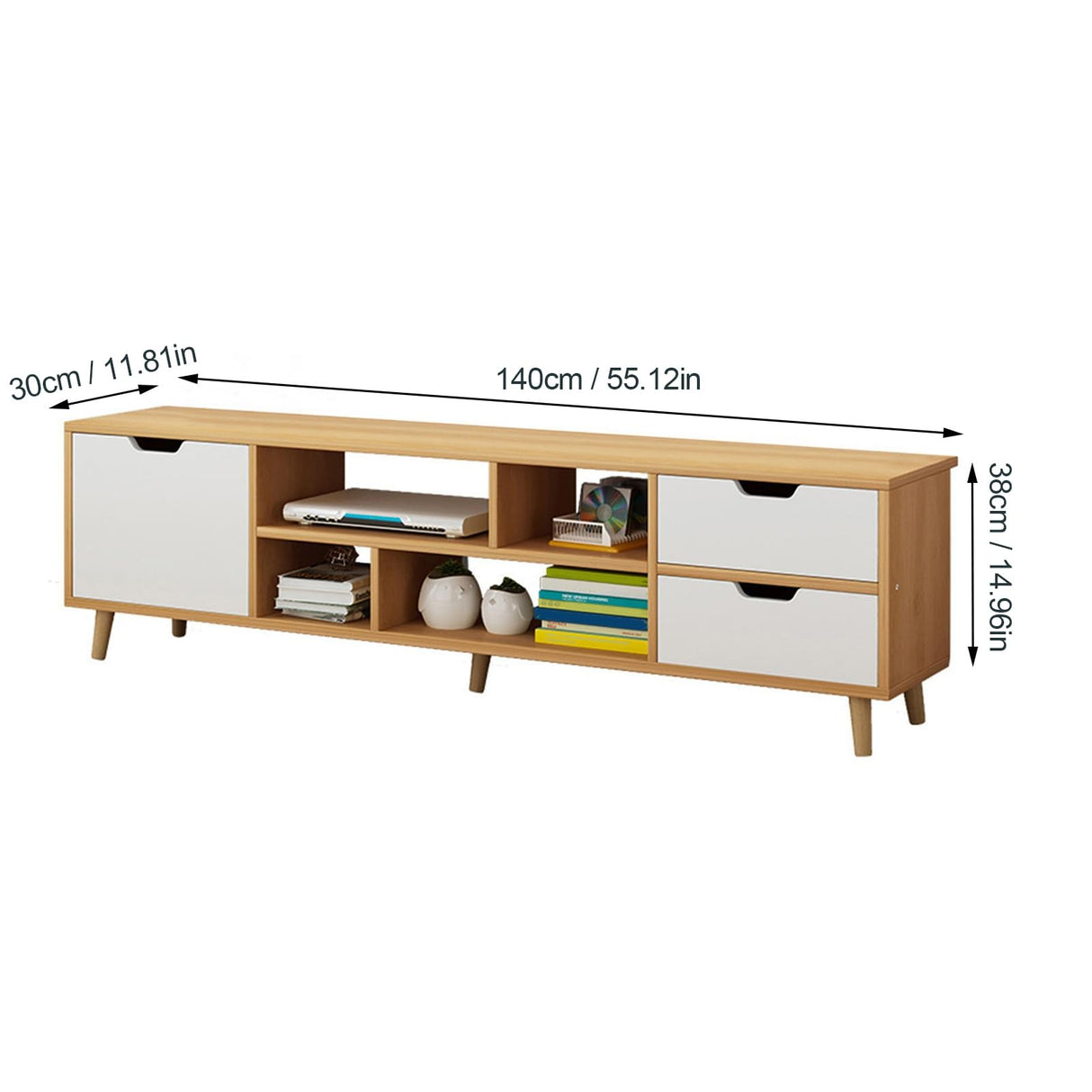 mufojyez TV Stand for 55 Inch TV, Modern TV Stands for Living Room, Entertainment Center with Storage with Door, Shelves & 3 Cabinets, TV and Media Consol for Living Room Bedroom Farmhouse White mufojyez