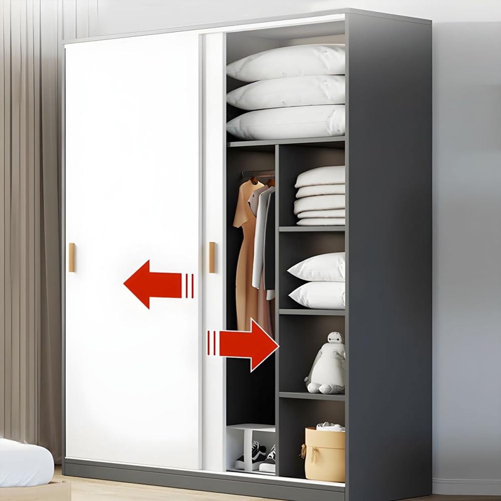 LITFAD Mutil-Functional Wood Wardrobe Modern Storage Armoire Closet with Sliding Doors Freestanding Closet with Shelves and Clothing Rods for Bedroom,White-39.5" L x 18" W x 71" H LITFAD