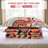 Qucover 100% Cotton Twin Quilt Set, 2 Piece Multicolor Paisley Boho Style Twin Bedspread with Pillow Shams, 68"x86" Qucover