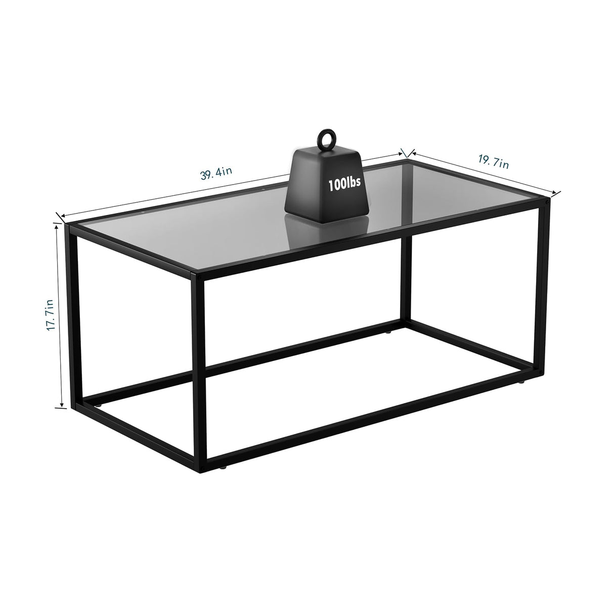 SAYGOER Glass Coffee Table Modern Coffee Tables Simple Rectangular Center Table with Open Space for Living Room Home Office,39.3 x 19.7 x 17.7Inches, Gray Black SAYGOER
