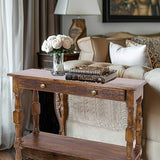 COTTON CRAFT Solid Wood Accent Console Table - Hand Carved Sofa Table - Hallway Entryway Two Drawers Small Space Transitional Traditional Farmhouse Easy Assembly - 36 W x 32 H x 11 D - Antique Brown COTTON CRAFT