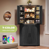 Dripex 71" Corner Cabinet Black, Farmhouse Kitchen Pantry Cabinet with Doors Storage & Adjustable Shelves, Tall Corner Storage Cabinet with LED Light, Food Pantry for Living Room, Dining Room Dripex