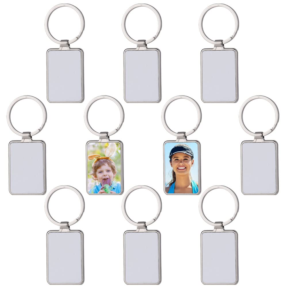 ZUYYON 10 Pcs Sublimation Blank Keychain Metal Heat Transfer Keychain with Key Rings Blank Key Chain Pendant for DIY Craft Supplies(Rectangle) ZUYYON
