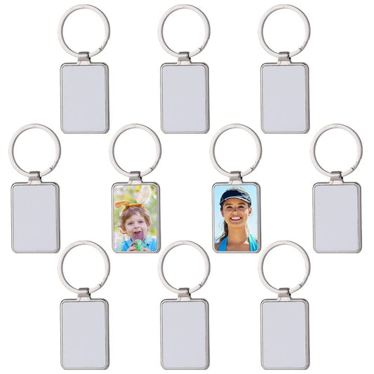 ZUYYON 10 Pcs Sublimation Blank Keychain Metal Heat Transfer Keychain with Key Rings Blank Key Chain Pendant for DIY Craft Supplies(Rectangle)