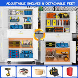 GAIOUS 71” Tall Metal Garage Storage Cabinet with Wheels and Drawer, Steel File Cabinet for Home Office, Tool Cabinet with 4 Locking Doors and 3 Adjustable Shelves, Rolling Cabinet for Garage - White GAIOUS