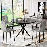 LTTROMAT Round Dining Table Set for 4, 39 Inch Circular Kitchen Table and Chair Set for 4 Person, 5-Pieces Dining Table Set with 4 Grey Velvet Chairs & Metal Frame for Small Space Home Kitchen LTTROMAT