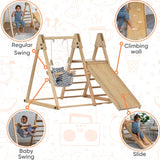 Avenlur 4-in-1 Juniper Indoor Play Gym - Jungle Gym Playset with Baby Swing, Slide, Ladder, and Climbing Wall - Foldable Wooden Playset - Indoor Jungle Gym for Kids Ages 18mo to 6yrs Avenlur