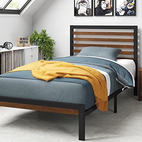 ZINUS Kai Bamboo and Metal Platform Bed Frame with Headboard, No Box Spring Needed, Easy Assembly, Twin, Brown Zinus