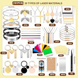 Vercleuim 161 Pcs Laser Engraving Materials kit, 20 types Jewelry Making Engraving Accessories Kit with Necklace, Bracelet, Ring, Keychain，Mental business card for Laser Engraver DIY Crafting Supplies vercleuim