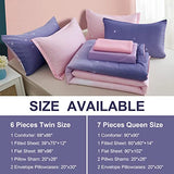 Dinjoy Girls Women Comforter Set King Size Ombre Pink Purple Rainbow Bedding Set 7 Pieces Bed in A Bag for Teen Adult (1 Comforter, 1 Flat Sheet, 1 Fitted Sheet, Pillow Shams & Pillowcases) Dinjoy