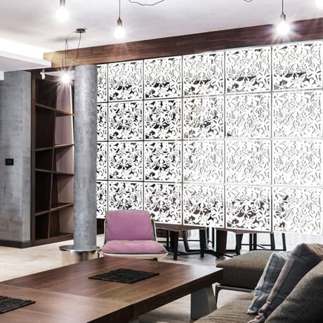 LRZCGB Hanging Room Divider,24 Pieces PVC Screen Partition Panel with Butterfly Flower Bird for Living Dining Study Sitting-Room Hotel Bar Decoration (White, 24) LRZCGB
