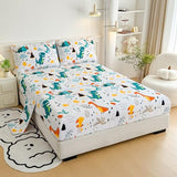 MWMWMW Dinosaur Full Bed Sheets Kids Boys, 4 Pieces Boys Sheets Sets Full, Dinosaur Printed Microfiber Deep Pocket Bed Sheet with 2 Pillowcases MWMWMW