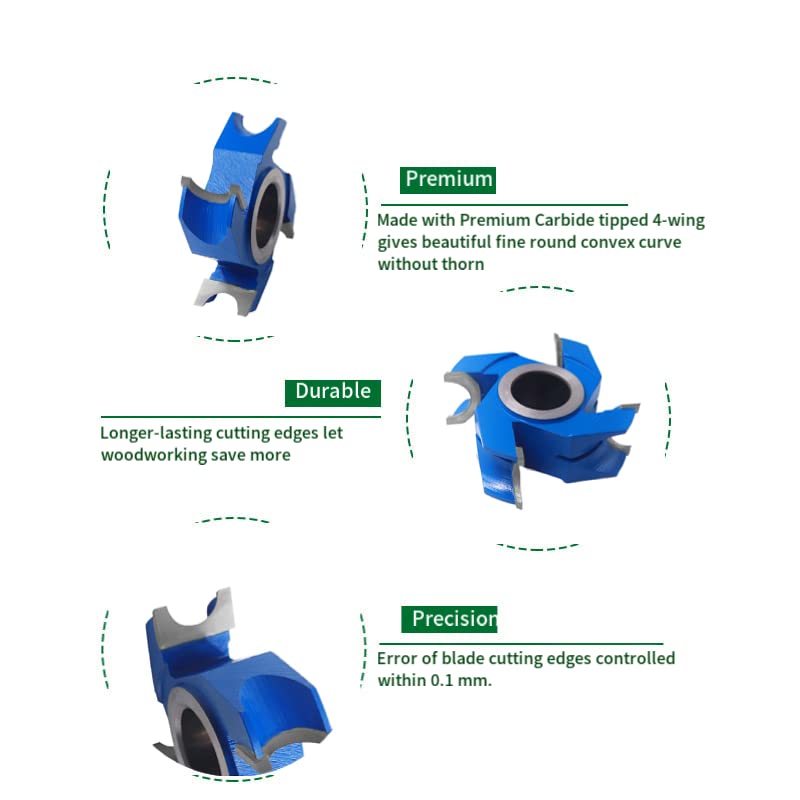 CO-CUTTNER Half Round Shaper Cutters 4-Wing Carbide Tipped, Customizable Radius from 1/8" to 1 inch with Bore 3/4" 1" 1-1/4" Heavy-Duty Woodworking - WoodArtSupply