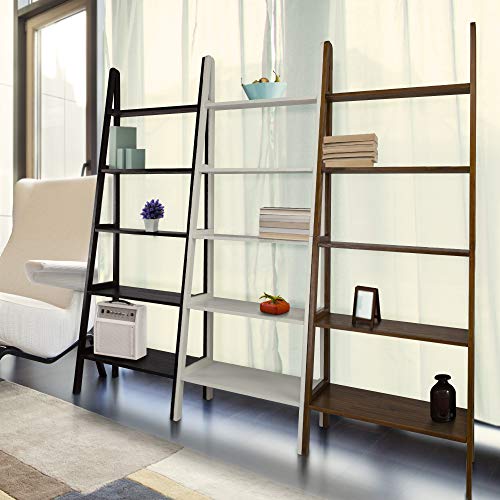 Espresso 5-Shelf Ladder Bookcase - 72-Inch Stylish Storage Solution - WoodArtSupply