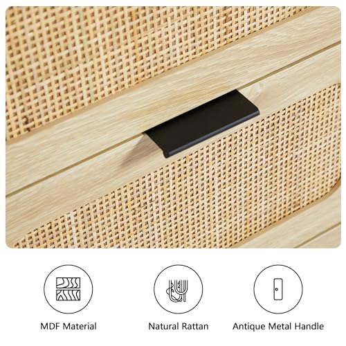 LEVNARY 9 Drawer Dresser for Bedroom, Rattan Dressers & Chest of Drawers, Large 58" Long Dressers Wooden Storage Organizer Dresser for Closet, Entryway, Living Room (Natural) LEVNARY