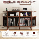 FURSUN 55" Large Round Record Player Stand, Record Storage Cabinet Holds Up 300 Albums with Charging Station & USB Ports, Fluted Modern Turntable Stand for Bedroom, Living Room, Dark Walnut FURSUN
