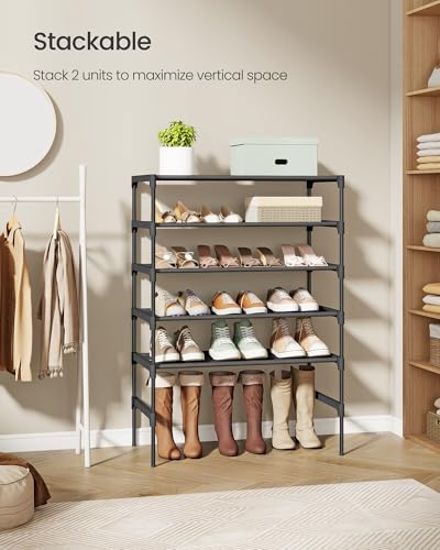 SONGMICS Shoe Rack, 3-Tier Shoe Storage Organizer, Space-Saving, 11.6 x 24.5 x 21 Inches, Entryway, Metal Frame, Non-Woven Fabric Shelves, Ink Black ULSH023BH01 SONGMICS