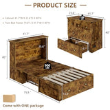 AMERLIFE Twin Size Murphy Bed, Farmhouse Wooden Cabinet with Charging Station and Storage Drawer for Bedroom/Office/Guest Room, Rustic Brown AMERLIFE