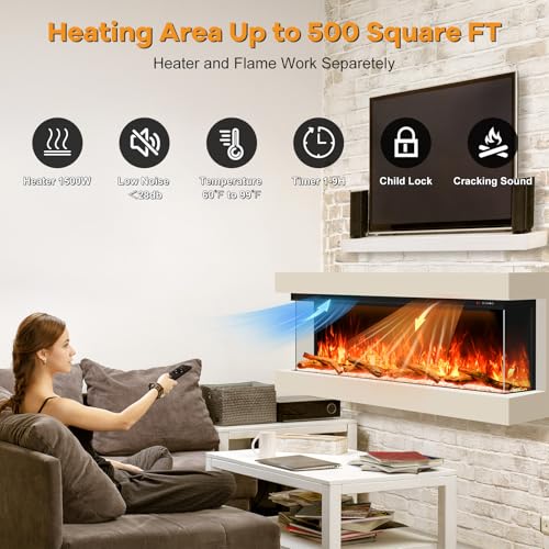 STRICWARM 3 Sided Electric Fireplace 80 Inch, Smart WiFi Built-in Linear Fire Place Inserts, Multi-Color Flame Combinations, Heater 1500W, APP & Remote Control, Cracking Sound, Timer, Crystal & Log STRICWARM