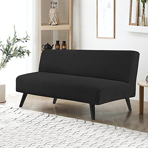 TOPYUMH Water Repellent Armless Futon Cover Sofa Bed Slipcover, Full Size Futon Mattress Cover, Soft & Stretch Furniture Protector for Pets, Black TOPYUMH
