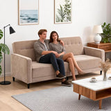 Culect 80" L Futon Sofa Bed, 3-in-1 Adjustable Futon Bed for Sitting or Reclining, Suitable for Living Room, Studies and Small Space, Linen Fabric, Beige Culect