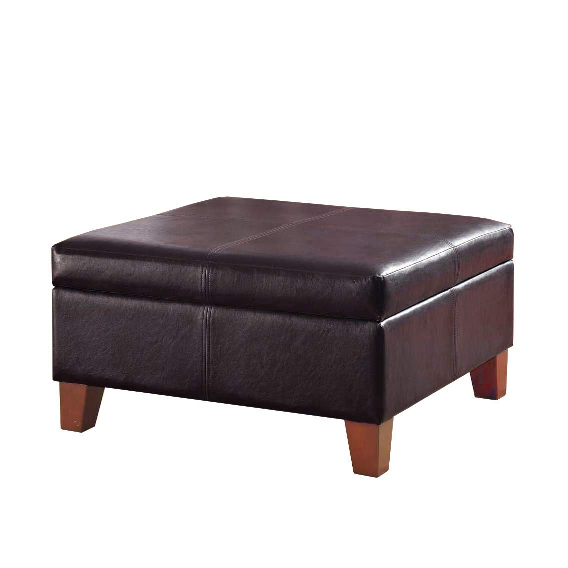 Homepop Home Decor |K2380-E155 | Luxury Large Faux Leather Square Storage Ottoman | Ottoman with Storage for Living Room & Bedroom, Distressed Brown - WoodArtSupply