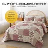 SLPR Country Roses Patchwork Cotton Pieced Quilt Set - Twin Size with 1 Sham, French Country Style Floral Bedding, Red Rose Farmhouse Quilted Bedspread with Flower Pattern SLPR