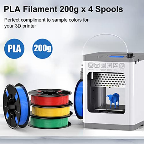 ENTINA 4 Colors PLA 3D Printer Filament Bundle, PLA Filament 1.75 mm for 3D Printers, Dimensional Accuracy +/- 0.02 mm, 200g x 4 Spools Set Entina