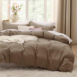 Bedsure Coffee Duvet Cover Queen Size - 3 Pieces Prewashed Cotton-Like Polyester Extra Soft Bedding Set, Includes 1 Duvet Cover 90x90 Inches with Zipper Closure & 2 Pillow Shams, No Comforter Bedsure
