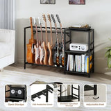 ZHNSYDN Record Player Stand with Guitar Stand, Record Player Table with Guitar Rack, Guitar Holder 7 Space for Multiple Guitars, Bass, Acoustic, Guitar Display for Home Music Studio, Black ZHNSYDN