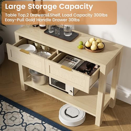 YUUIJOAA Boho Chic Console Table with 2 Rattan Drawers and Open Shelf Storage, Narrow Farmhouse Sofa Table for Small Space Entryway, Living Room,Hallway,Natural YUUIJOAA
