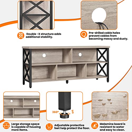 Yaheetech 4 Pieces Living Room Table Sets - Includes TV Stand with Storage for 65 in TV, Lift-top Coffee Table with Baskets, 2 Set End Side Table for Home, Gray - WoodArtSupply